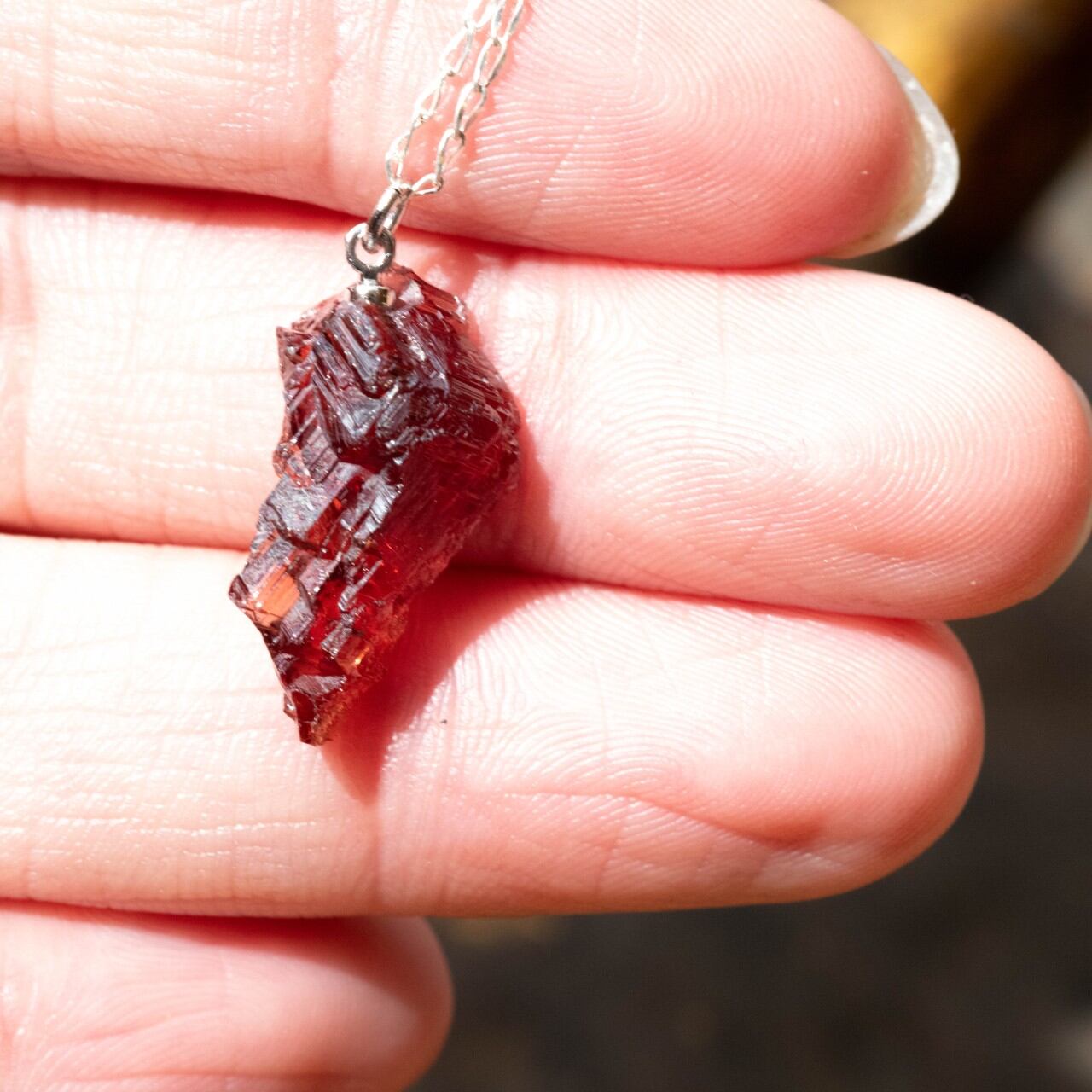 [One of a kind] Spessartine Garnet Raw Stone Sterling Silver Necklace | Handmade Natural Stone Jewelry [Blood Moon Collection]