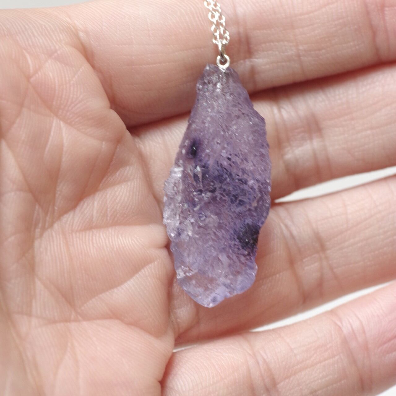 [One of a kind] Fluorite Raw Stone Sterling Silver Necklace | Handmade Natural Stone Jewelry [HAMON Collection]