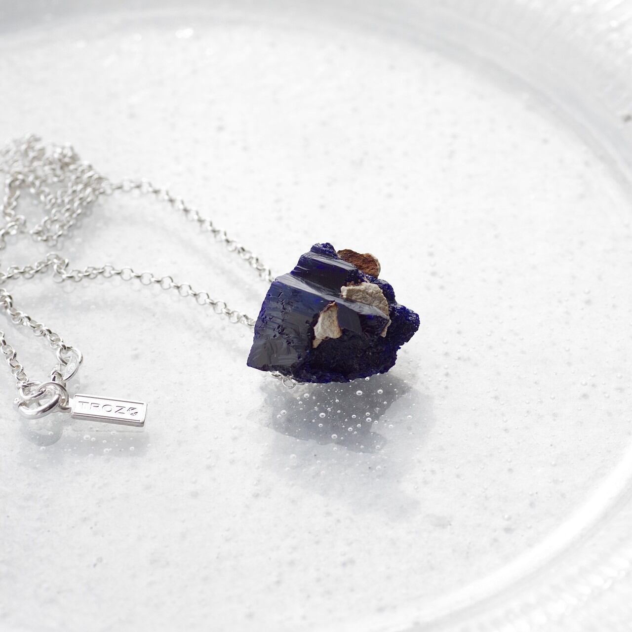 [One of a kind] Azurite Raw Stone Sterling Silver Necklace | Handmade Natural Stone Jewelry [HAMON Collection]