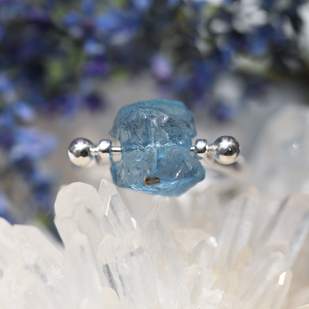 Aquamarine Raw Stone Ring - One of a Kind - handmade natural mineral jewelry by TROZO, made in Japan (view 3)