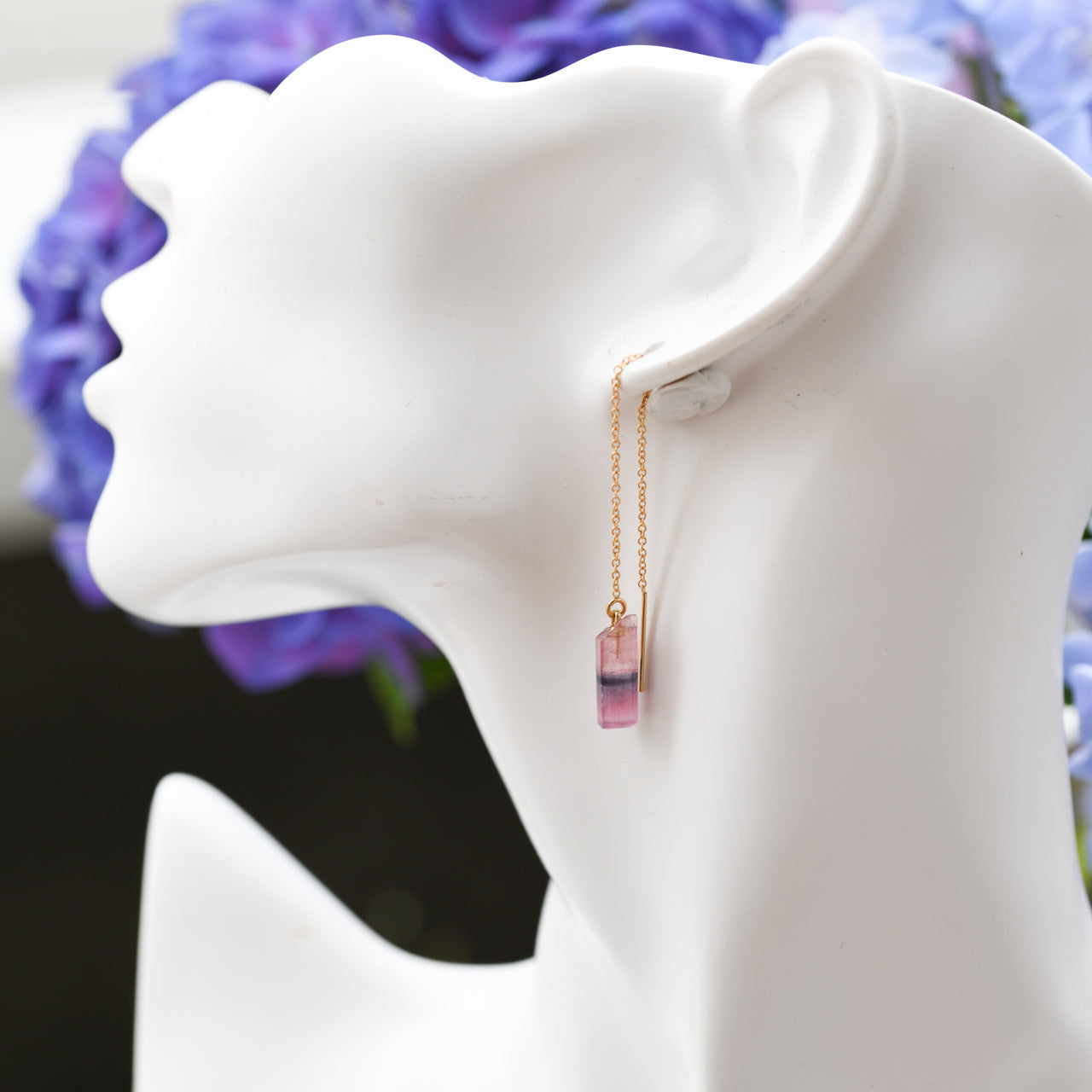 Tourmaline Raw Stone 14KGF Earrings - One of a Kind - handmade natural mineral jewelry by TROZO, made in Japan (view 6)