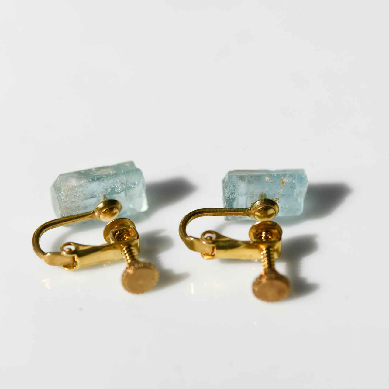 Aquamarine Raw Stone Clip-On Earrings - One of a Kind - handmade natural mineral jewelry by TROZO, made in Japan (view 4)