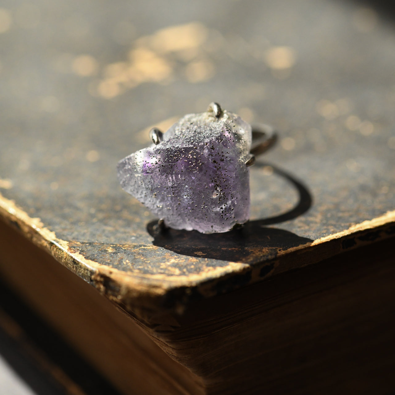 Fluorite Raw Stone Ring - One of a Kind - handmade natural mineral jewelry by TROZO, made in Japan (view 6)