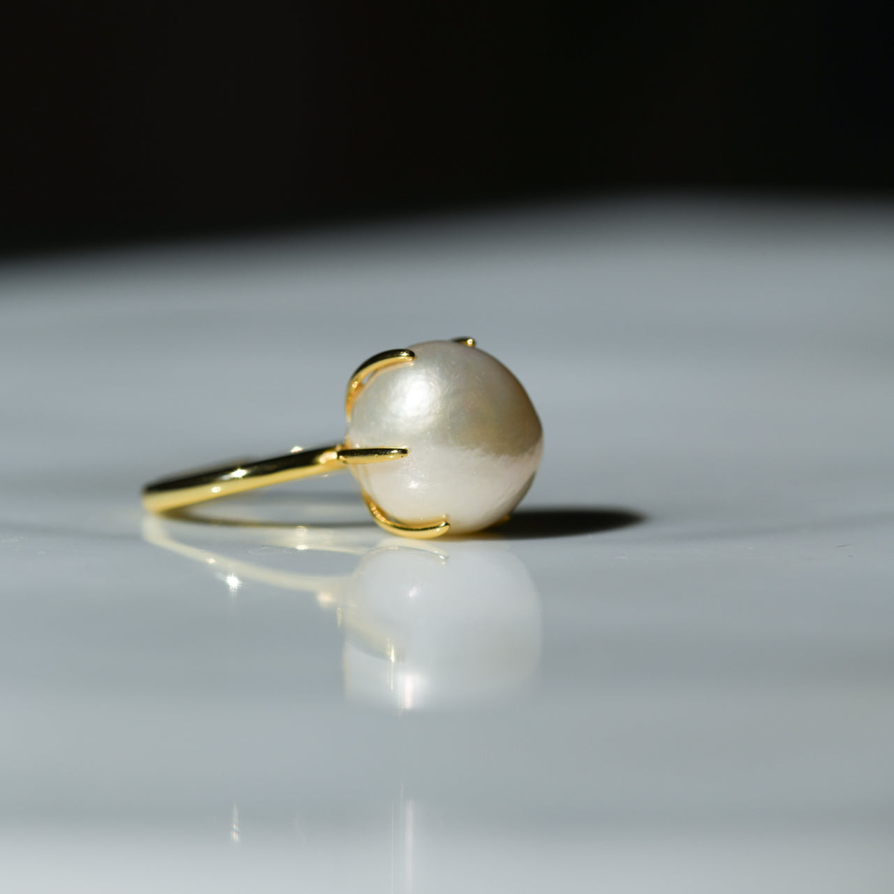 Pearl Raw Stone Ring - One of a Kind - handmade natural mineral jewelry by TROZO, made in Japan (view 3)