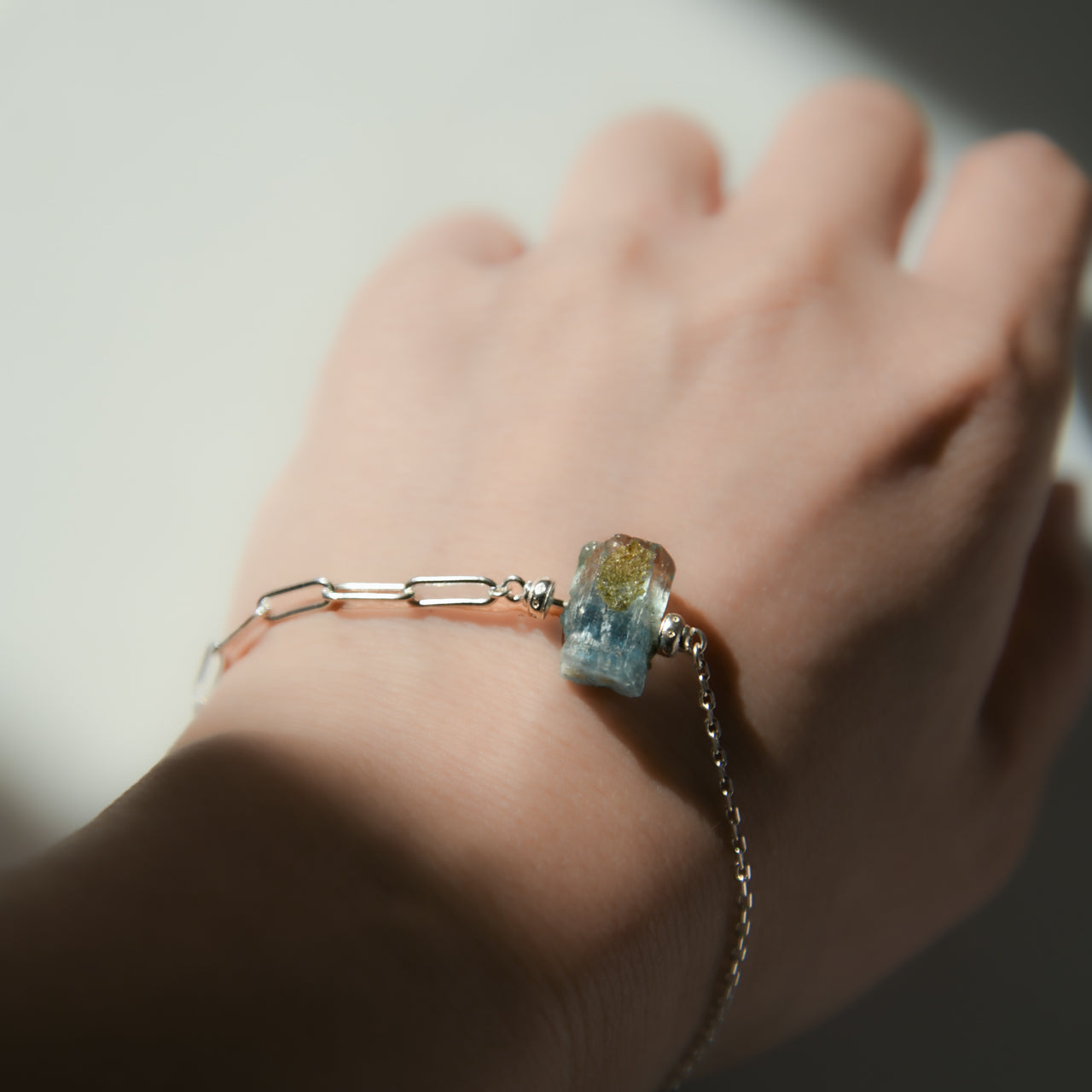 Aquamarine Raw Stone Bracelet - One of a Kind - handmade natural mineral jewelry by TROZO, made in Japan (view 6)