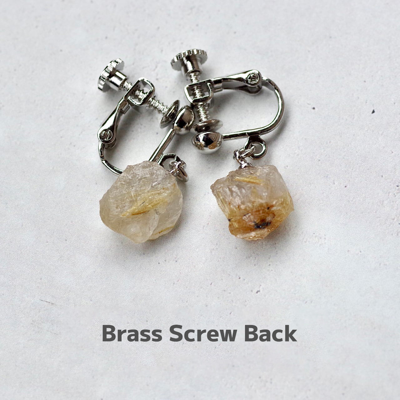 Gold Rutile Quartz Raw Stone Earrings | Handmade Natural Stone Jewelry