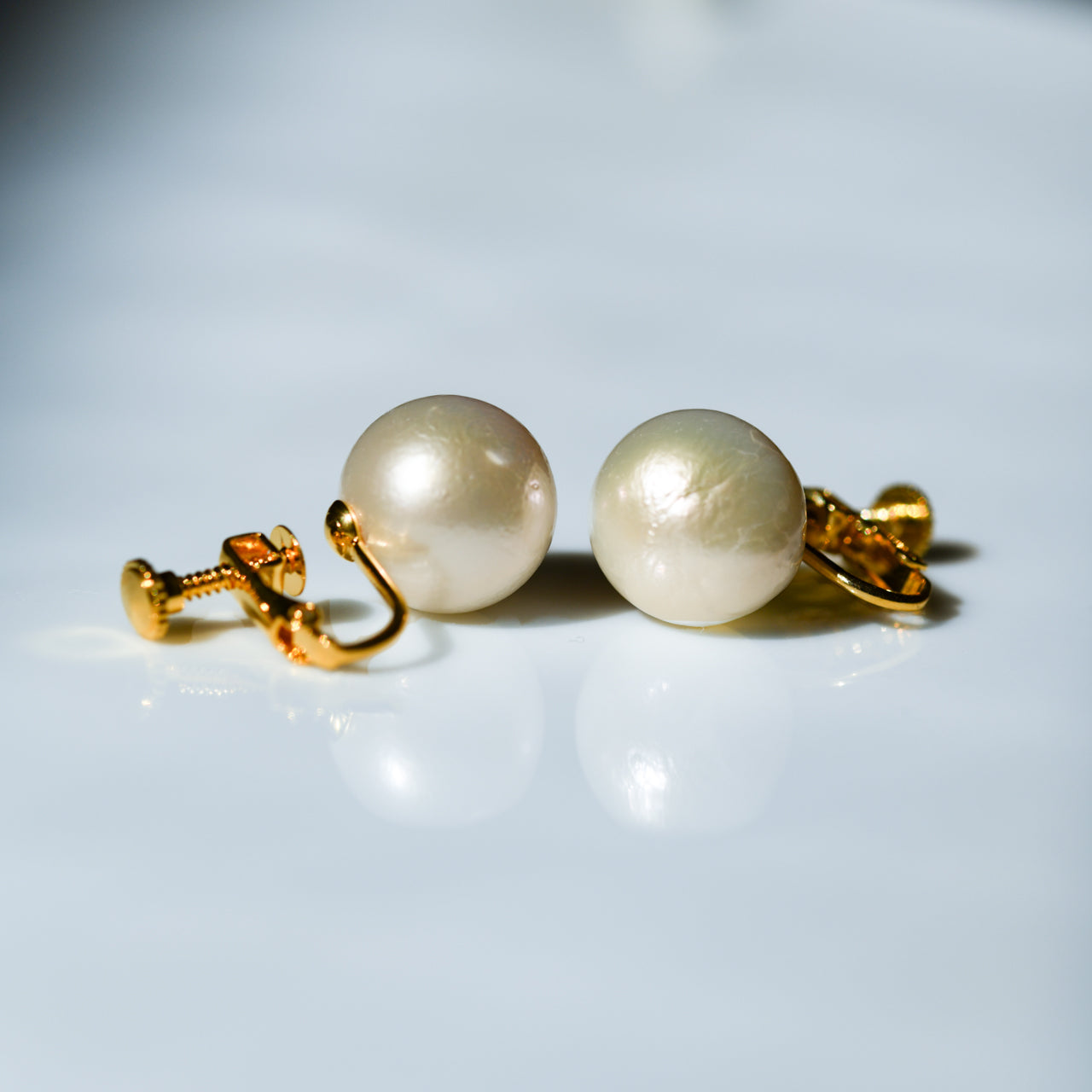 Pearl Raw Stone Clip-On Earrings - One of a Kind - handmade natural mineral jewelry by TROZO, made in Japan (view 6)