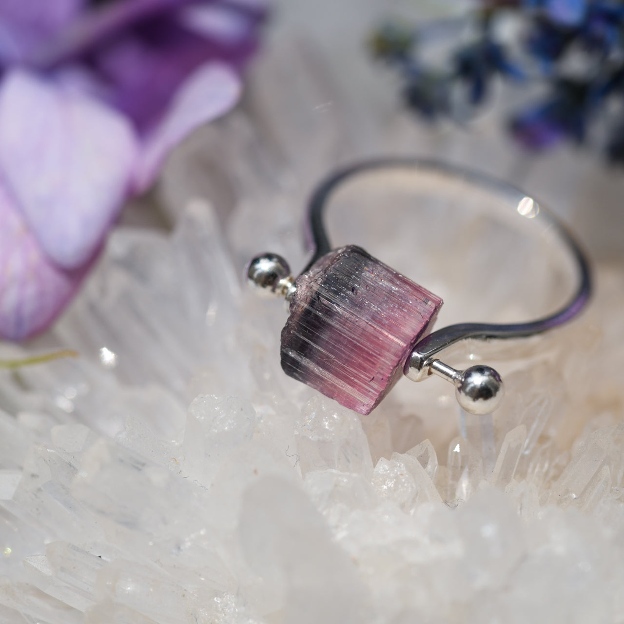 Tourmaline Raw Stone Ring - One of a Kind - handmade natural mineral jewelry by TROZO, made in Japan (view 2)