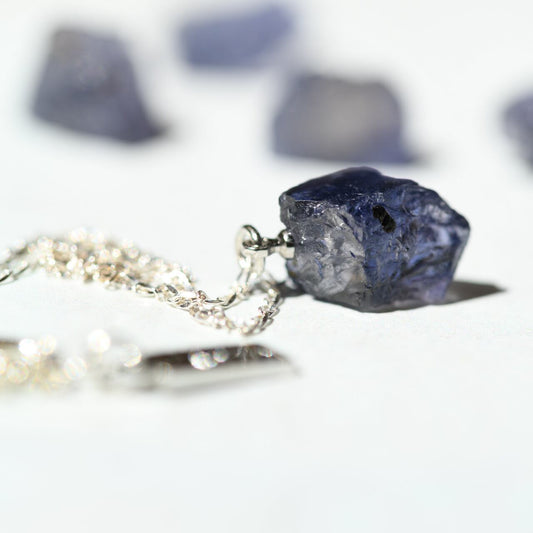 Iolite Raw Stone Necklace | Handmade Natural Stone Jewelry