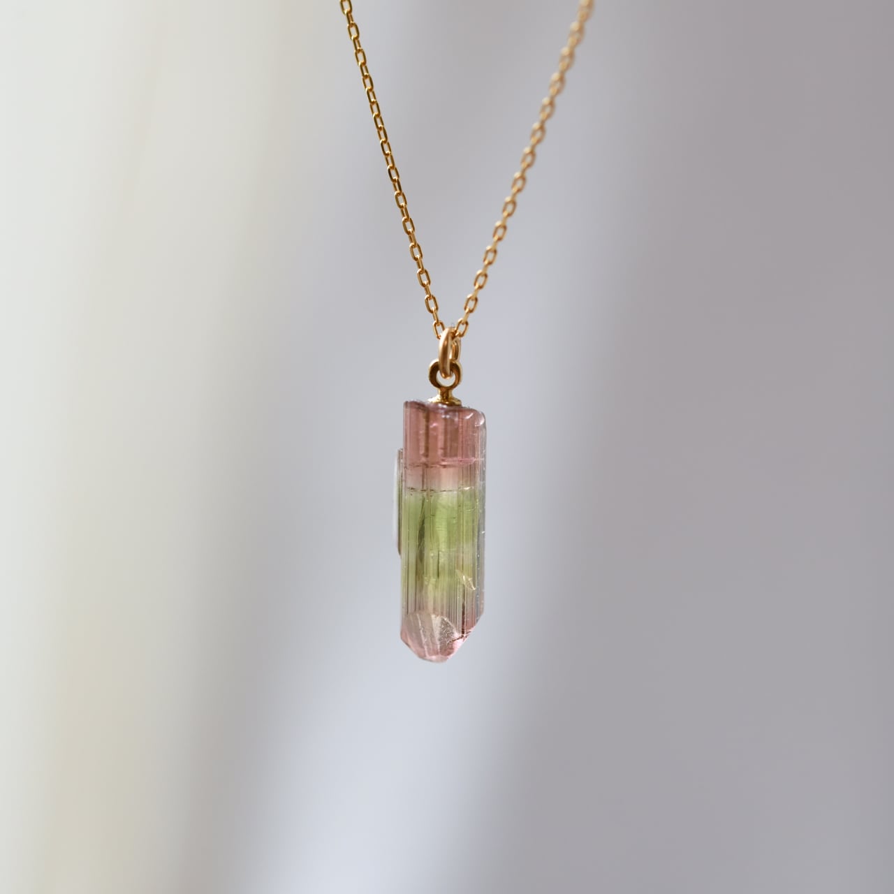 [One of a kind] Tourmaline Raw Stone 18K Necklace | Handmade Natural Stone Jewelry [SAKURA Collection]