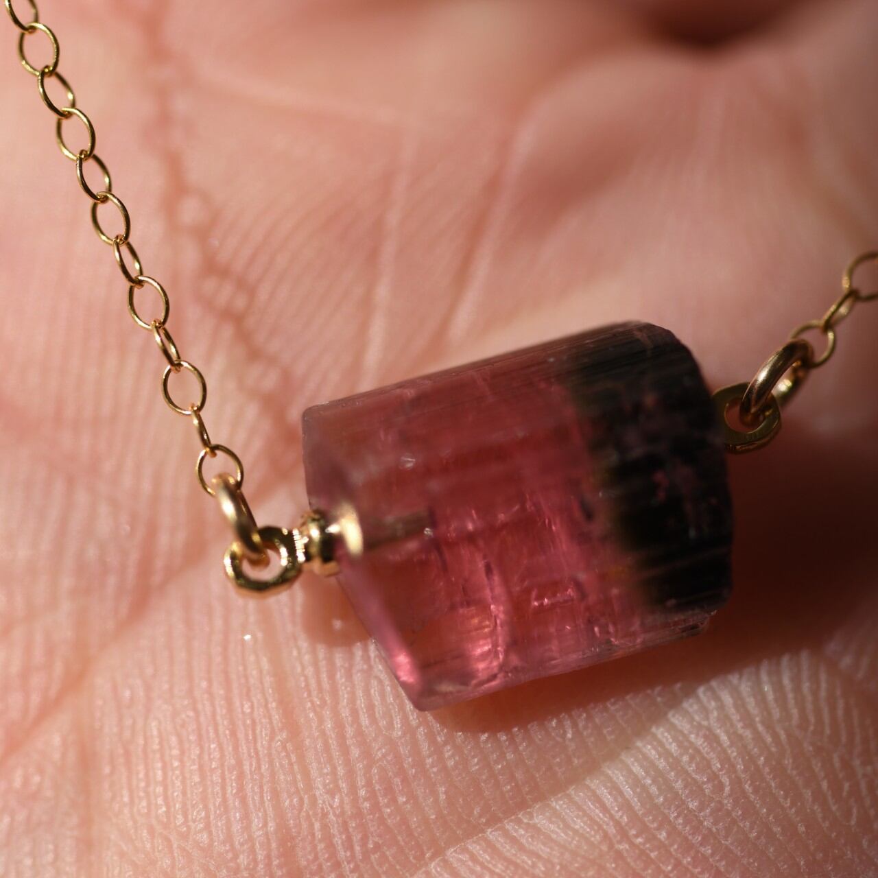 [One of a kind] Tourmaline Raw Stone 14KGF Necklace | Handmade Natural Stone Jewelry [Dark Heroine Collection]