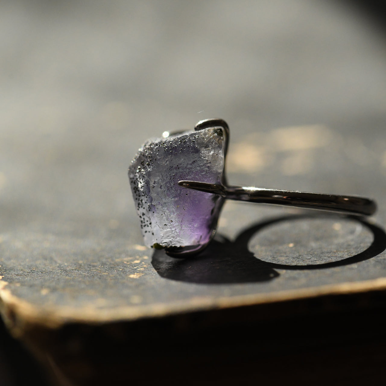 Fluorite Raw Stone Ring - One of a Kind - handmade natural mineral jewelry by TROZO, made in Japan (view 3)