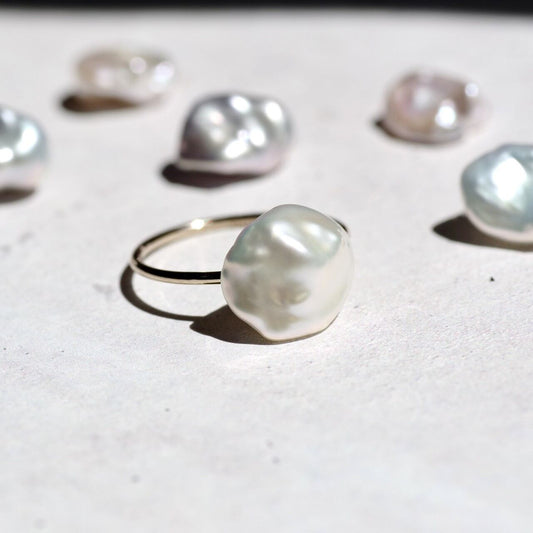 Keshi Pearl Raw Stone Ring | Handmade Natural Stone Jewelry