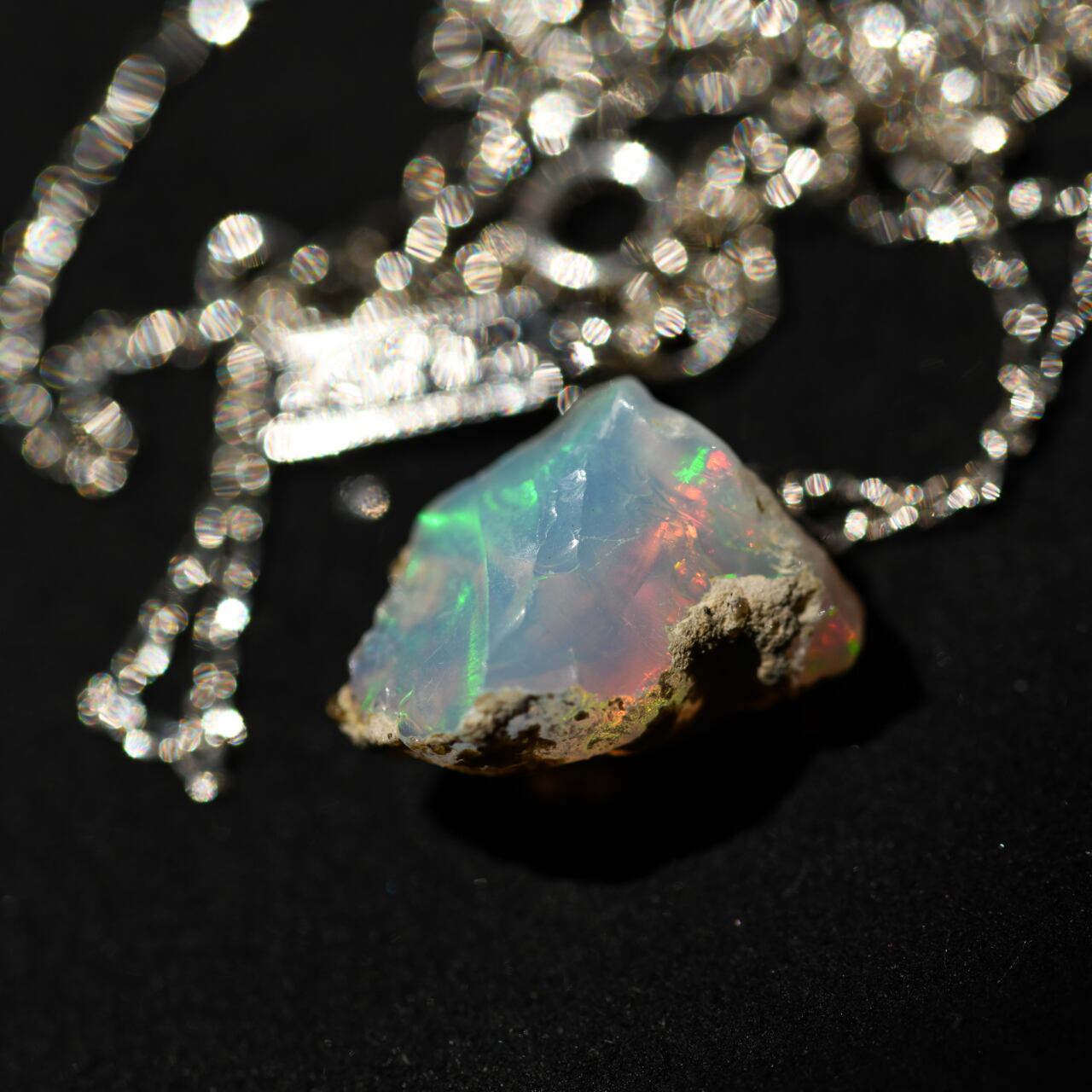 [One of a kind] Opal Raw Stone Sterling Silver Necklace | Handmade Natural Stone Jewelry [Dark Heroine Collection]