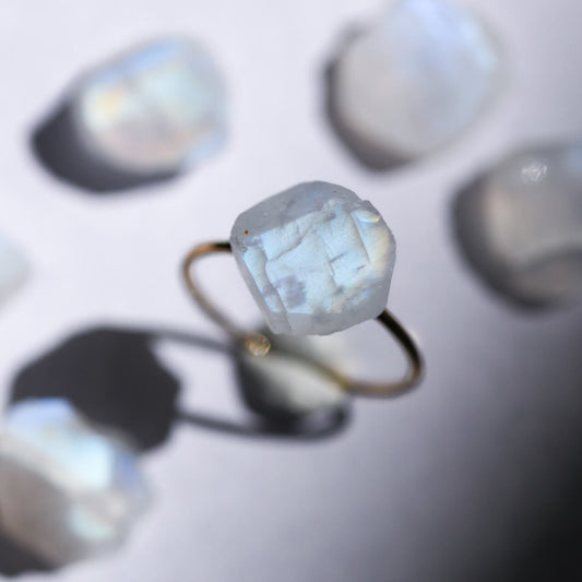 Moonstone Raw Stone Ring | Handmade Natural Stone Jewelry