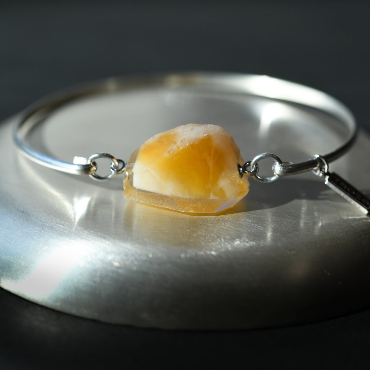 [One of a kind] Mango Quartz Raw Stone Sterling Silver Bracelet | Handmade Natural Stone Jewelry [Stay Gold Collection]