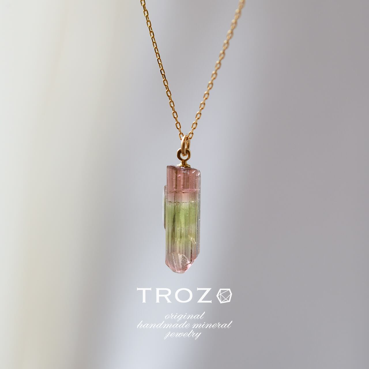 [One of a kind] Tourmaline Raw Stone 18K Necklace | Handmade Natural Stone Jewelry [SAKURA Collection]