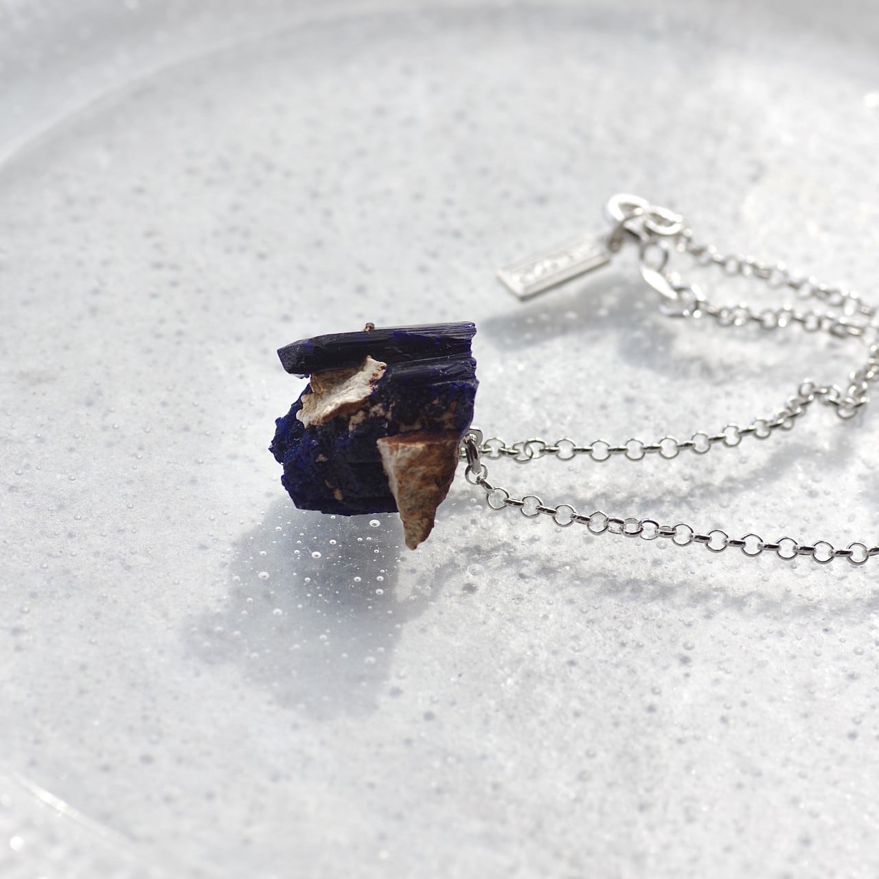 [One of a kind] Azurite Raw Stone Sterling Silver Necklace | Handmade Natural Stone Jewelry [HAMON Collection]