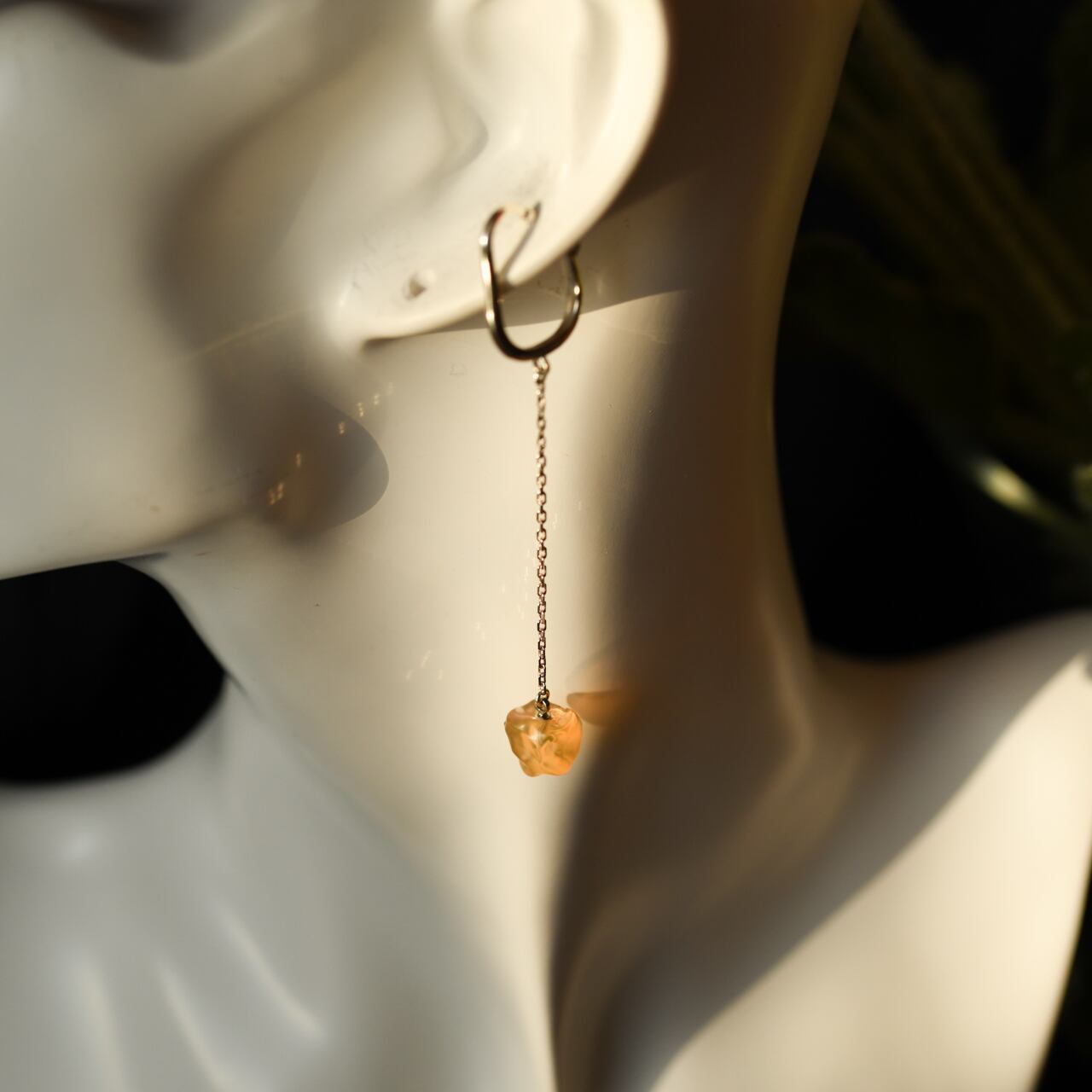 [One of a kind] Fire Opal Raw Stone Sterling Silver Ear Cuff | Handmade Natural Stone Jewelry [Poppy Collection]