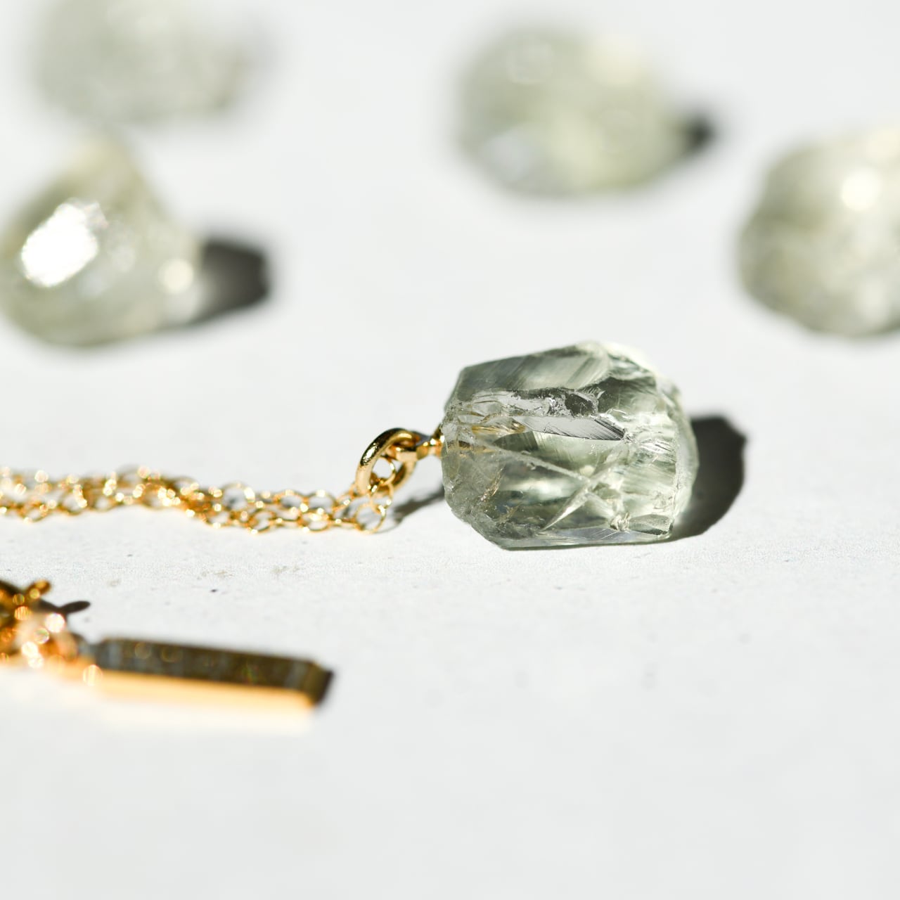 Green Amethyst Raw Stone Necklace | Handmade Natural Stone Jewelry