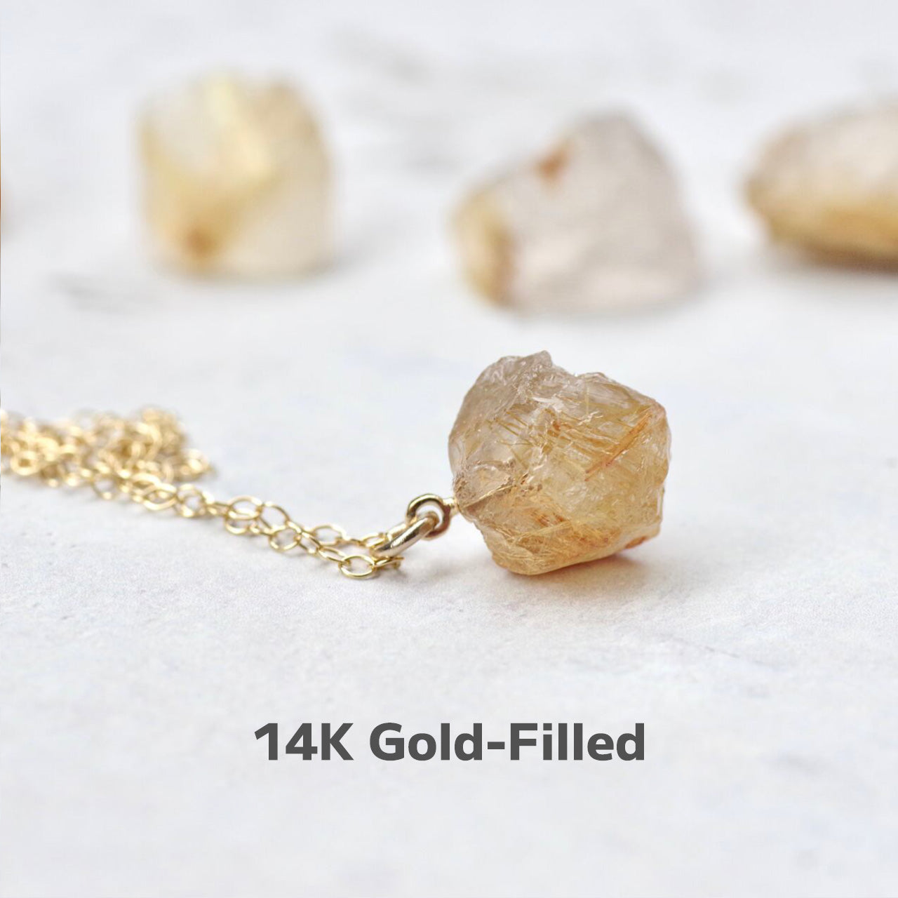 Gold Rutile Quartz Raw Stone Necklace | Handmade Natural Stone Jewelry