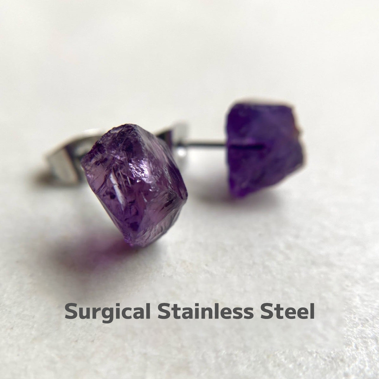 Amethyst Raw Stone Earrings | Handmade Natural Stone Jewelry