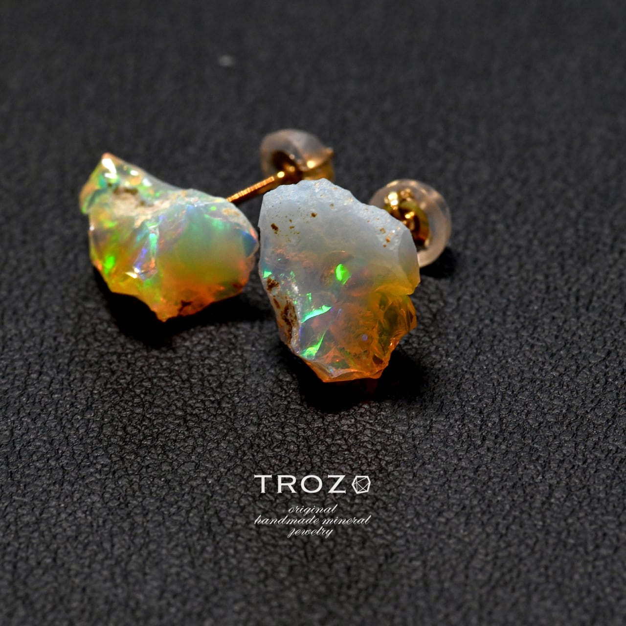 [One of a kind] Ethiopian Opal Raw Stone 18K Earrings | Handmade Natural Stone Jewelry [Opal Fest 2022]