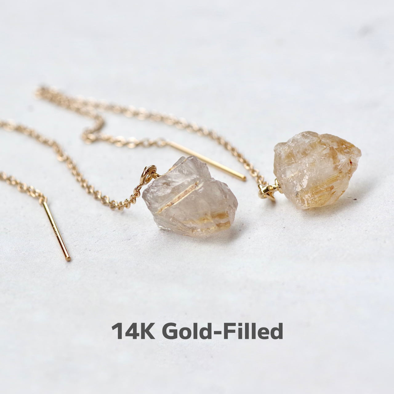 Gold Rutile Quartz Raw Stone Earrings | Handmade Natural Stone Jewelry