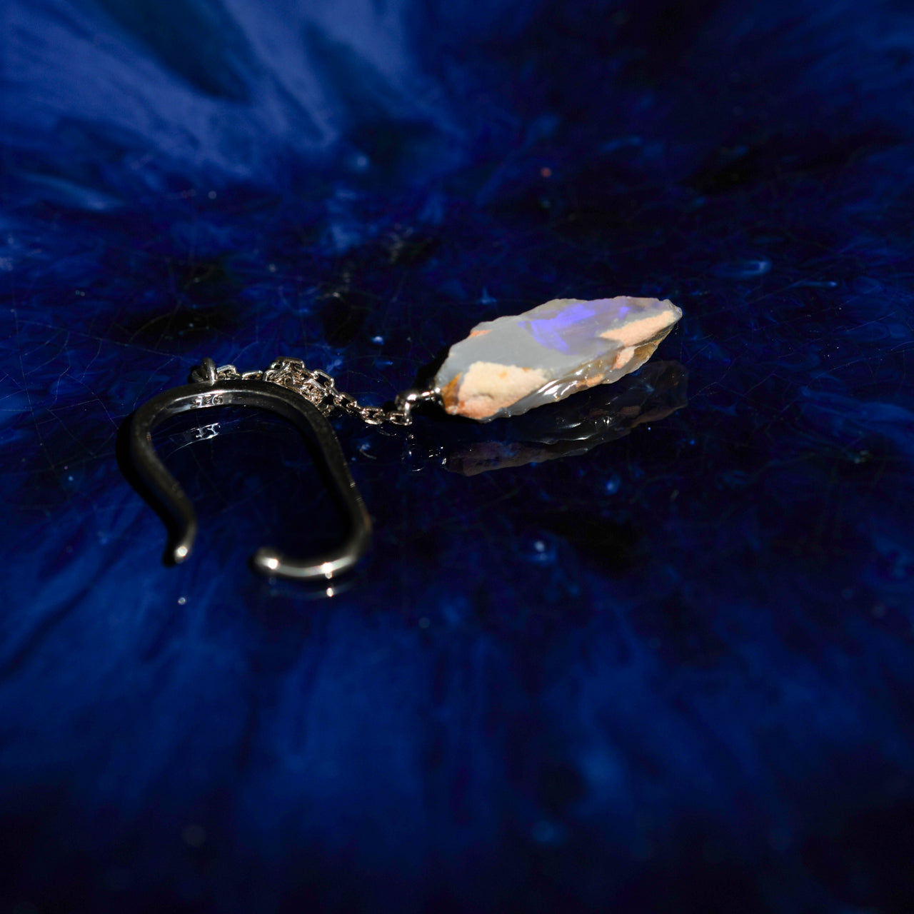 Black Opal Raw Stone Ear Cuff - One of a Kind - handmade natural mineral jewelry by TROZO, made in Japan (view 8)