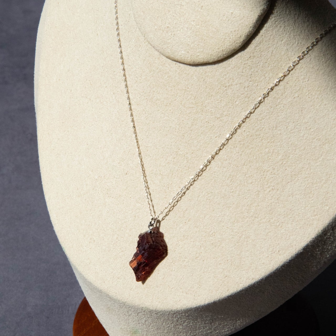 [One of a kind] Spessartine Garnet Raw Stone Sterling Silver Necklace | Handmade Natural Stone Jewelry [Blood Moon Collection]