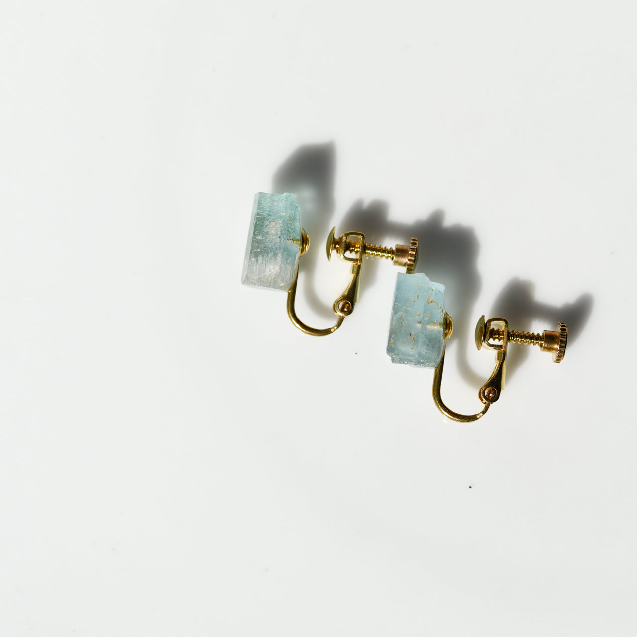 Aquamarine Raw Stone Clip-On Earrings - One of a Kind - handmade natural mineral jewelry by TROZO, made in Japan (view 3)
