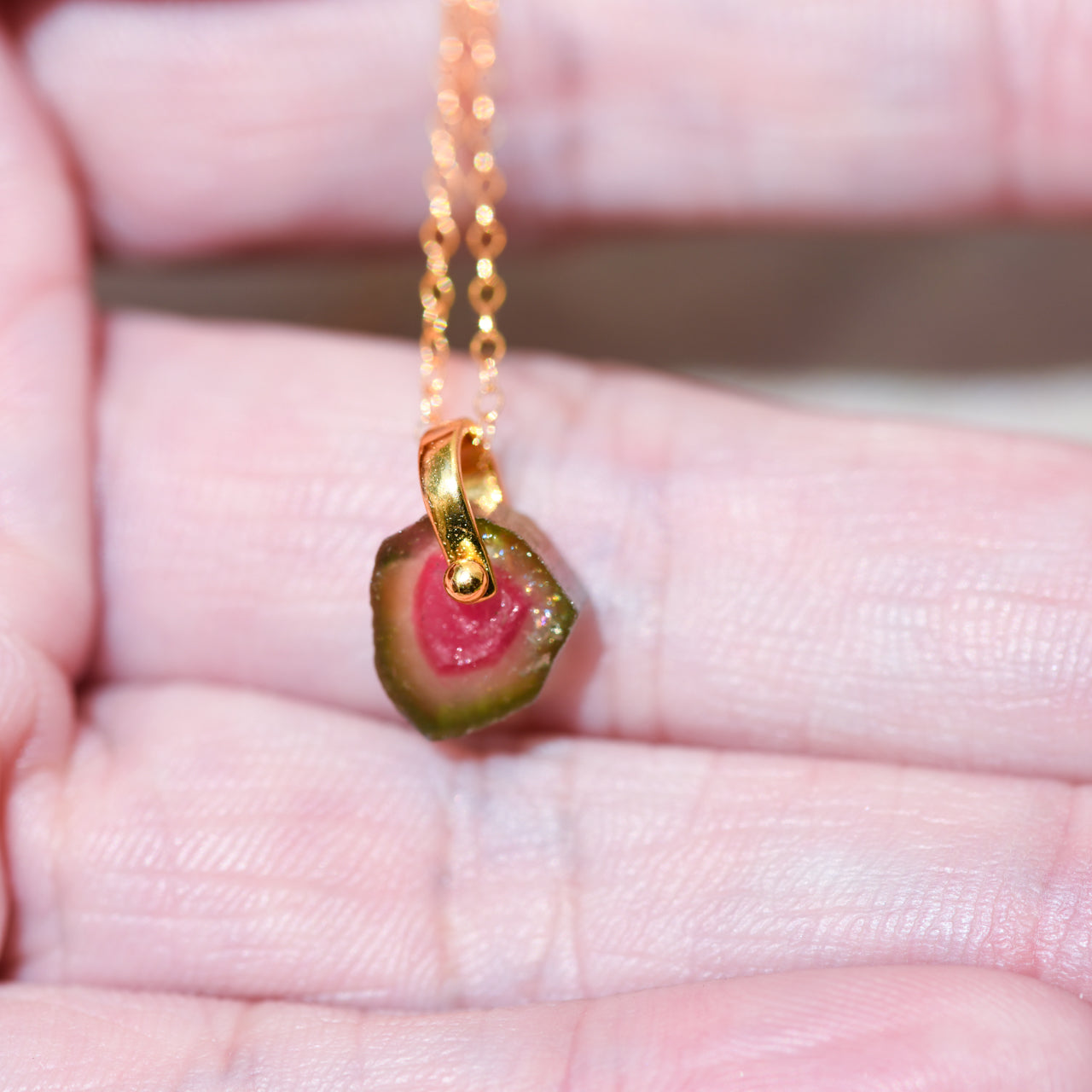 Tourmaline Raw Stone 14KGF Necklace - One of a Kind - handmade natural mineral jewelry by TROZO, made in Japan (view 2)