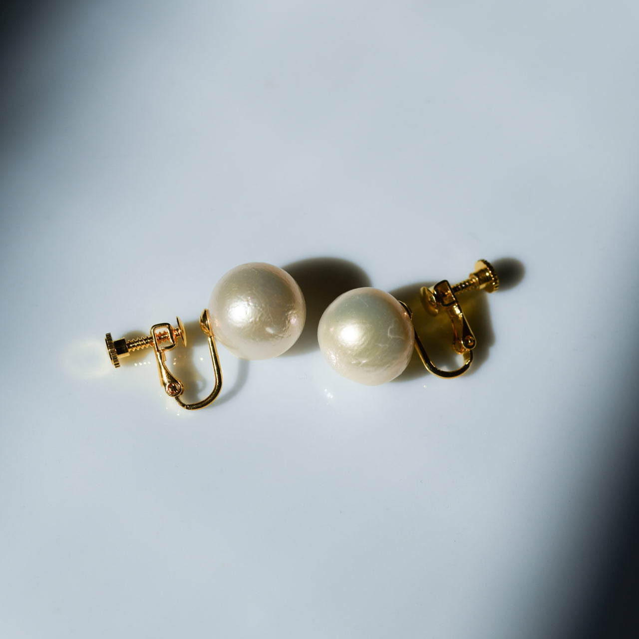 Pearl Raw Stone Clip-On Earrings - One of a Kind - handmade natural mineral jewelry by TROZO, made in Japan (view 3)
