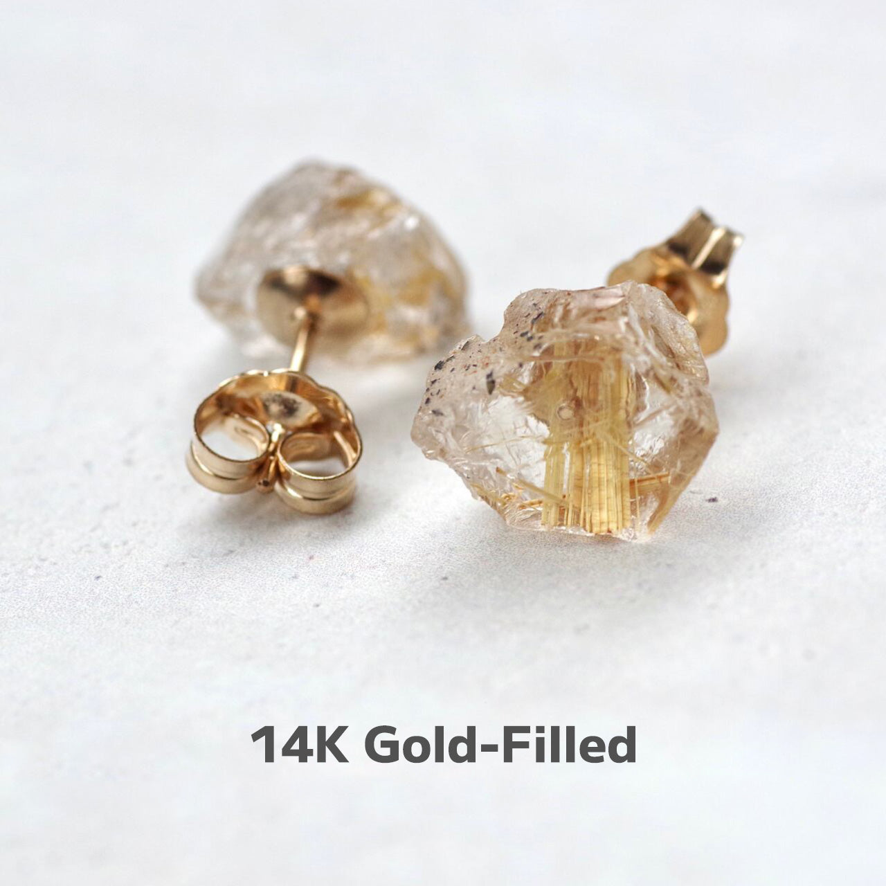 Gold Rutile Quartz Raw Stone Earrings | Handmade Natural Stone Jewelry