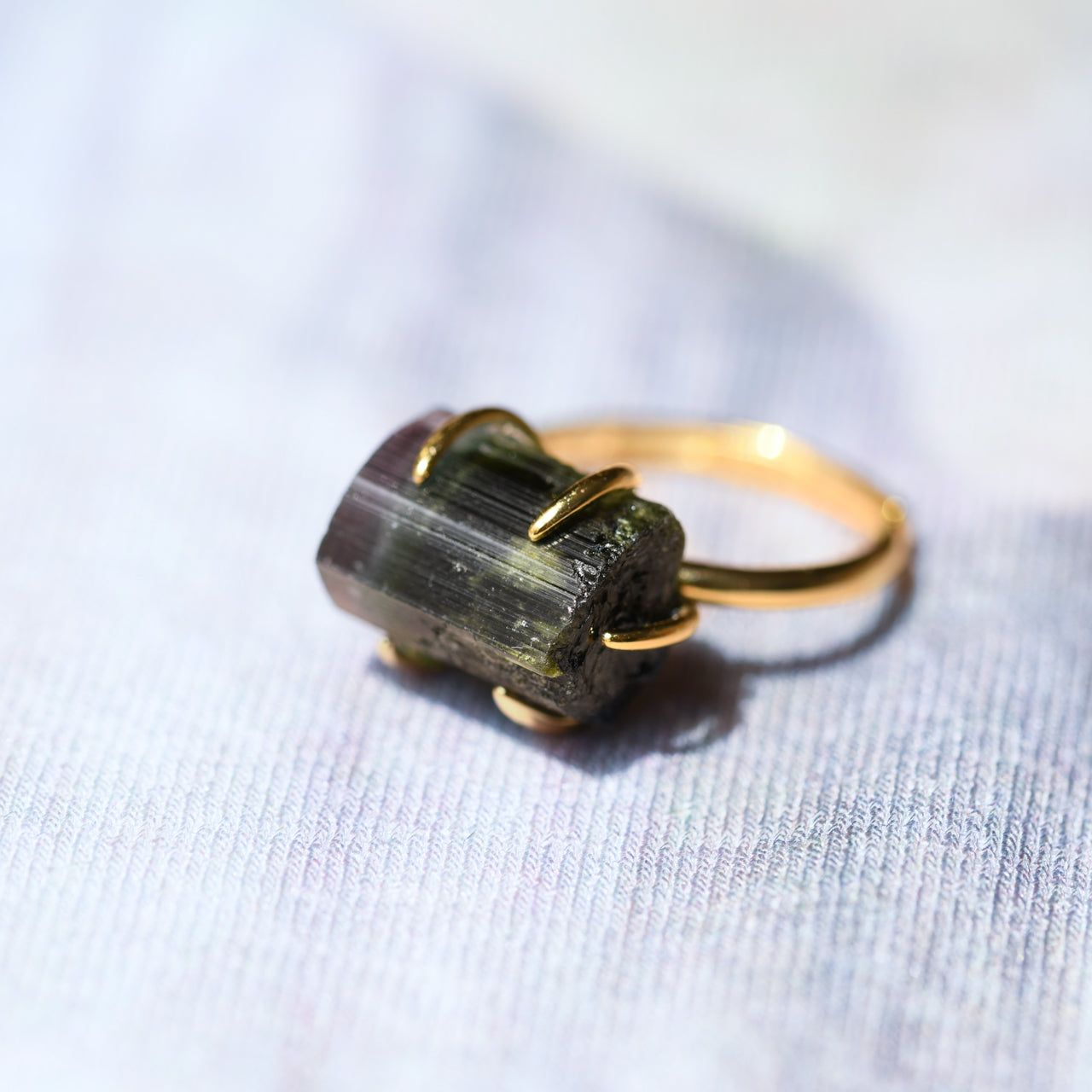 Tourmaline Raw Stone Ring - One of a Kind - handmade natural mineral jewelry by TROZO, made in Japan (view 4)