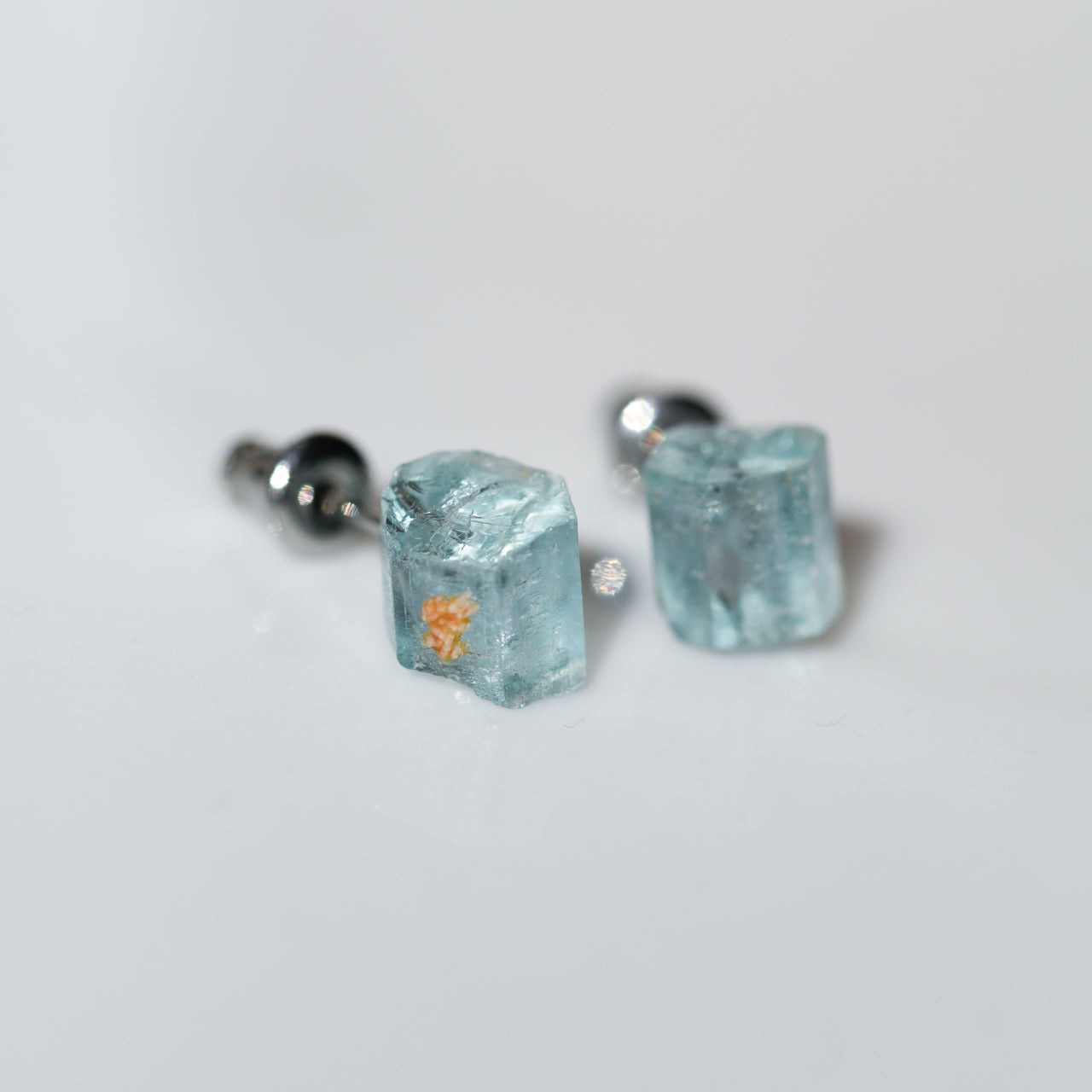Aquamarine Raw Stone Earrings - One of a Kind - handmade natural mineral jewelry by TROZO, made in Japan (view 3)