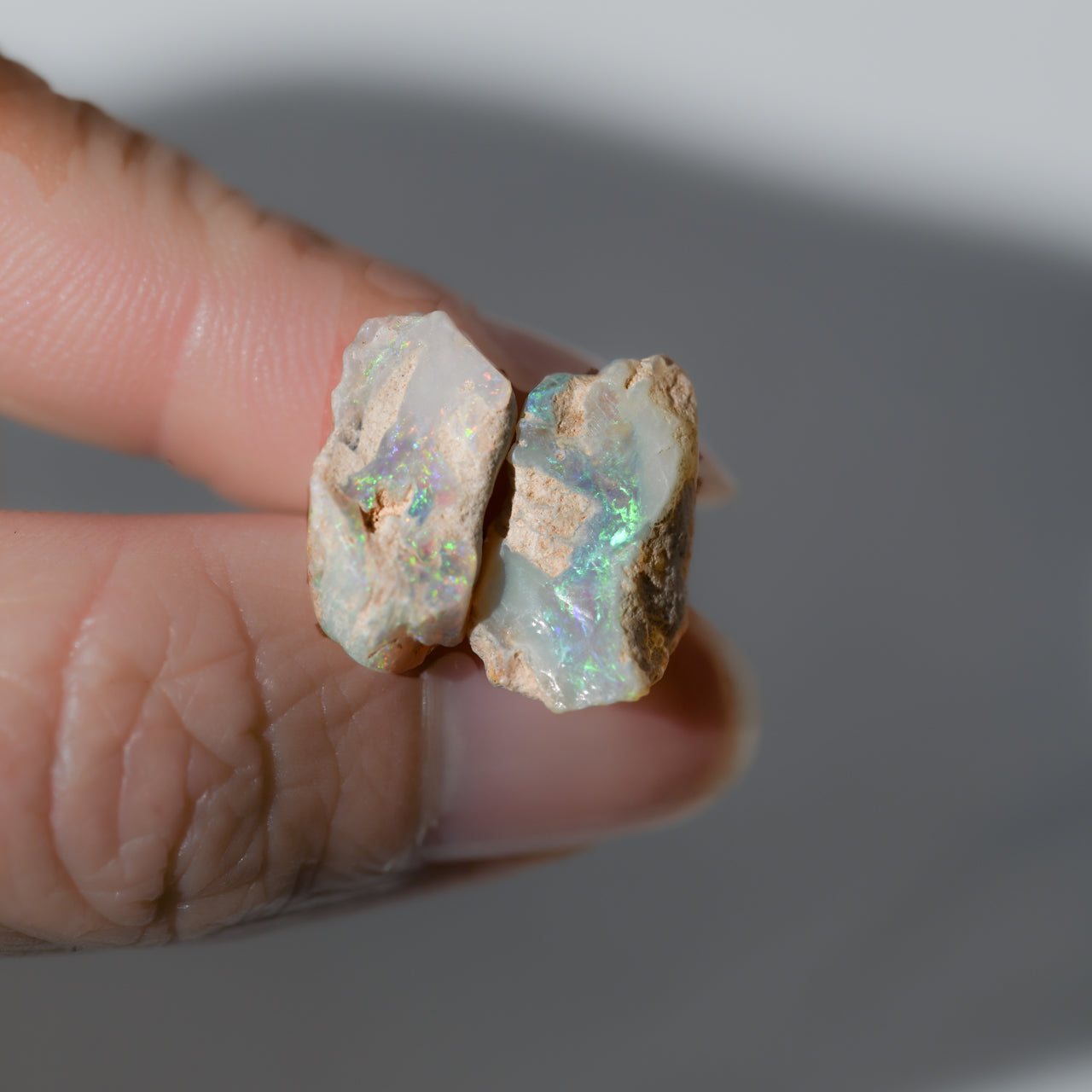 Black Opal Raw Stone Earrings - One of a Kind - handmade natural mineral jewelry by TROZO, made in Japan (view 5)