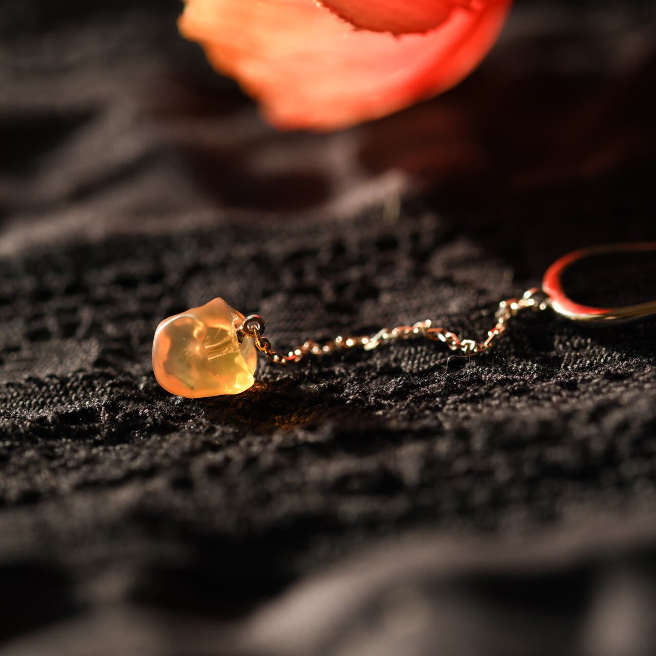 [One of a kind] Fire Opal Raw Stone Sterling Silver Ear Cuff | Handmade Natural Stone Jewelry [Poppy Collection]