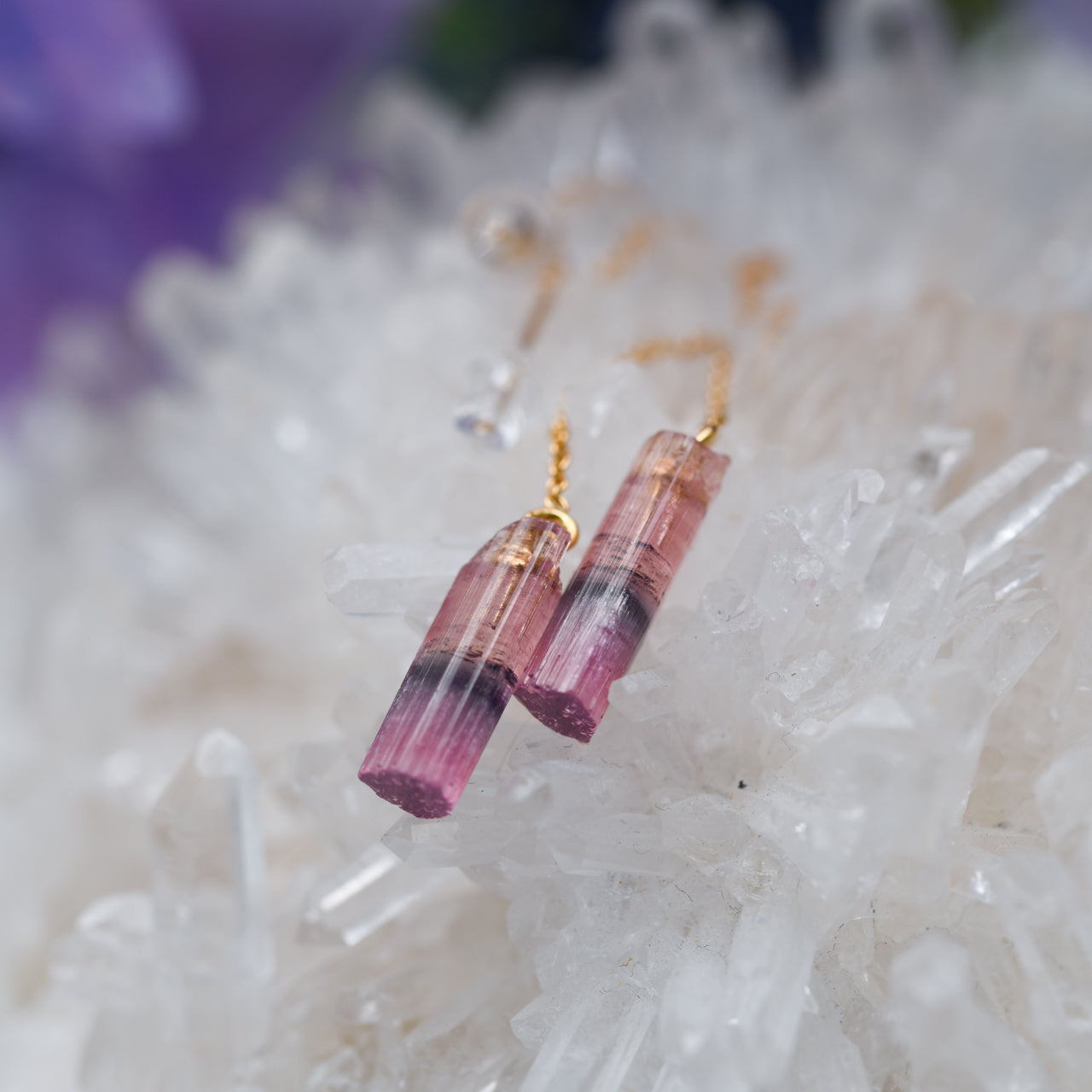 Tourmaline Raw Stone 14KGF Earrings - One of a Kind - handmade natural mineral jewelry by TROZO, made in Japan (view 3)