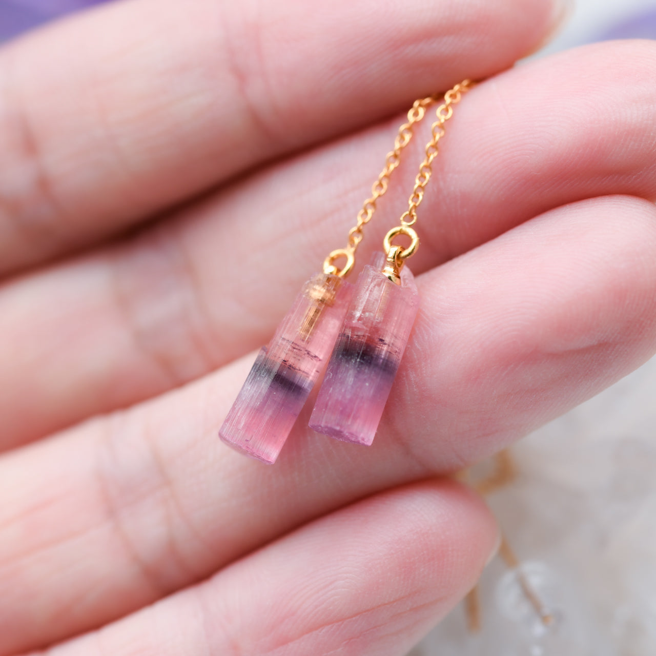 Tourmaline Raw Stone 14KGF Earrings - One of a Kind - handmade natural mineral jewelry by TROZO, made in Japan (view 5)