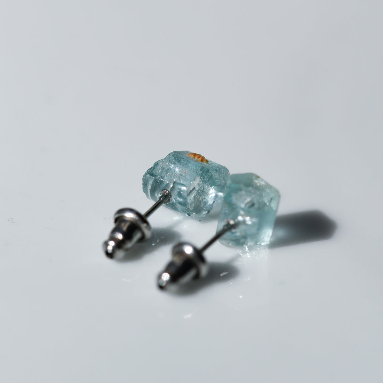 Aquamarine Raw Stone Earrings - One of a Kind - handmade natural mineral jewelry by TROZO, made in Japan (view 4)