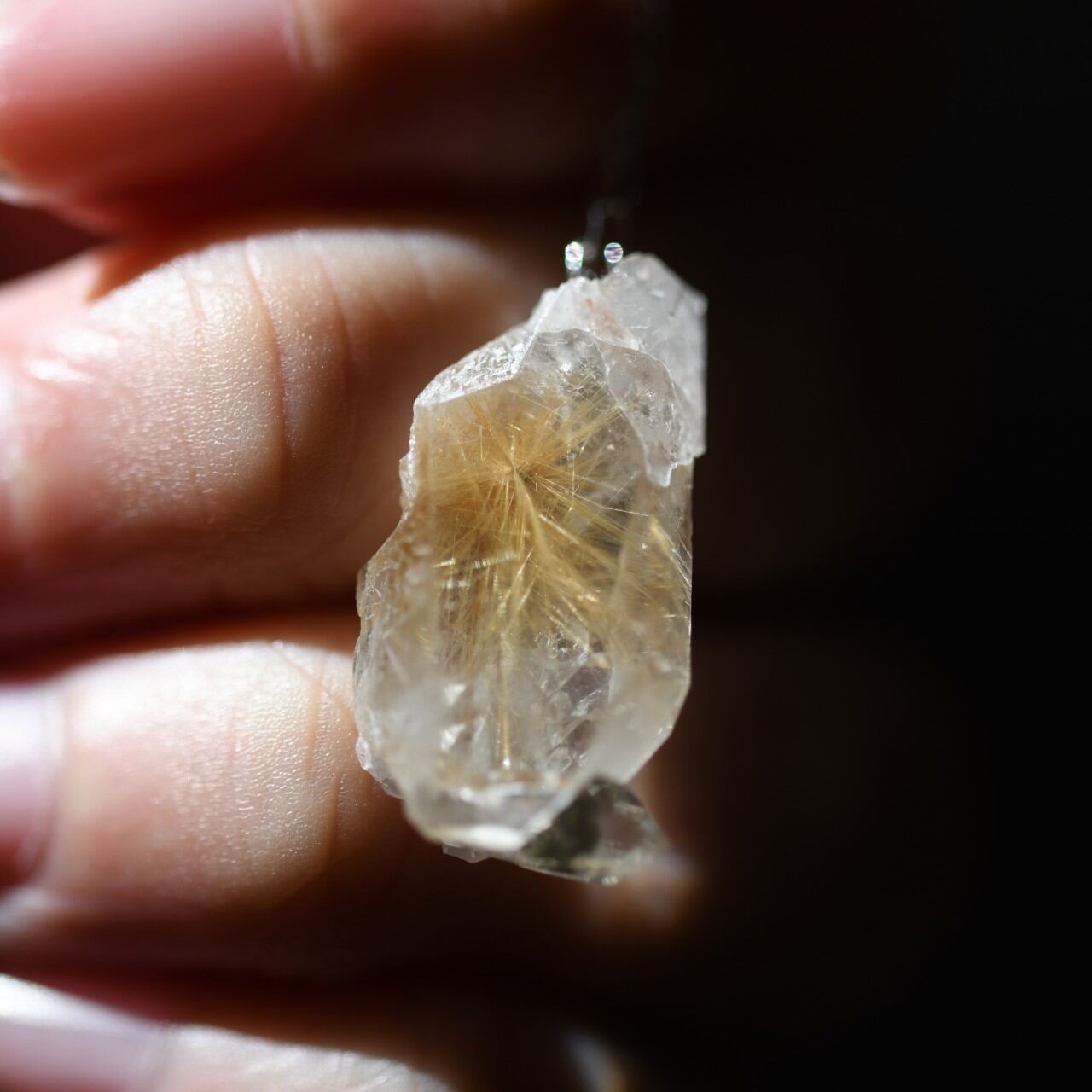 [One of a kind] Rutile Quartz Raw Stone Sterling Silver Necklace | Handmade Natural Stone Jewelry [Stay Gold Collection]