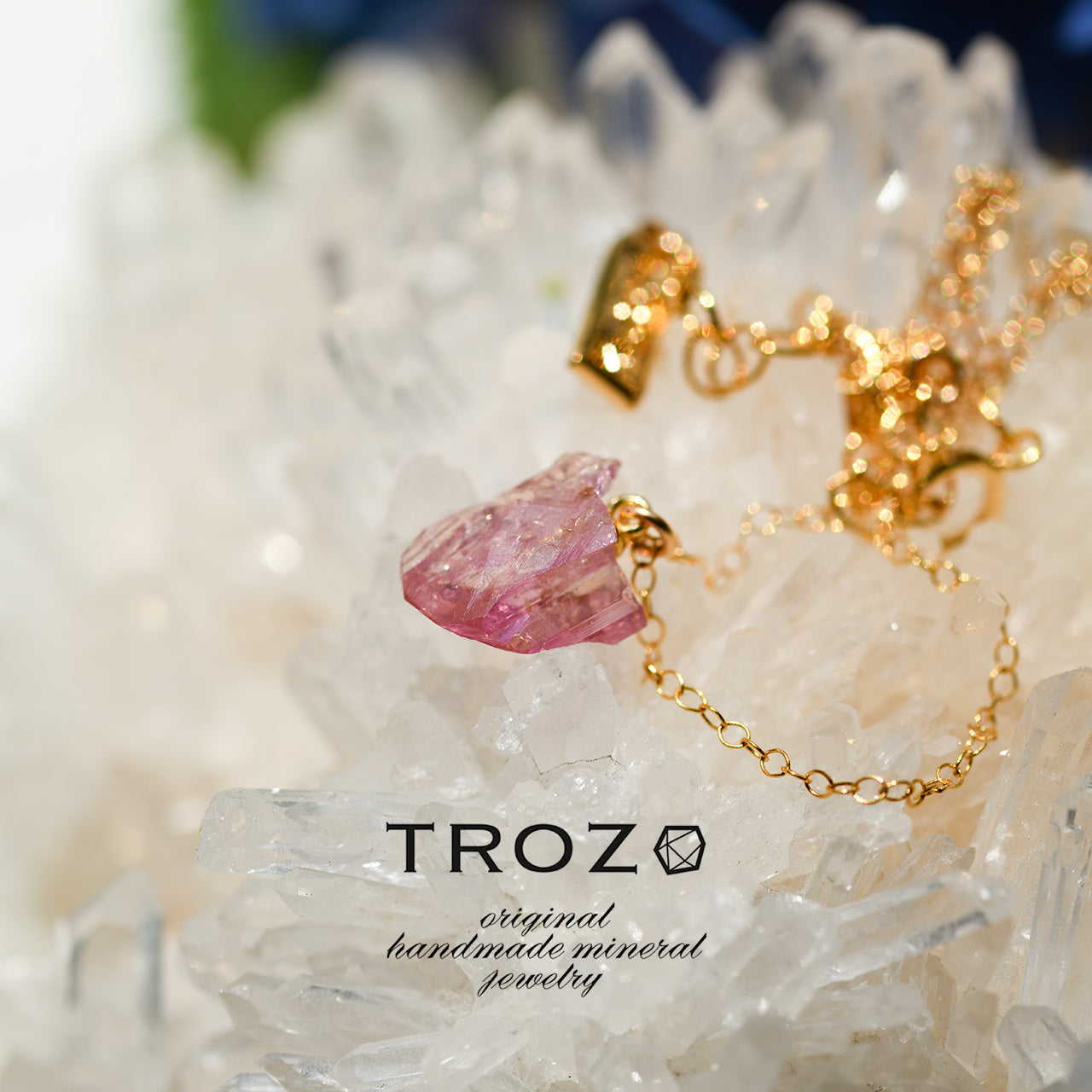 Zoisite Raw Stone 14KGF Necklace - One of a Kind - handmade natural mineral jewelry by TROZO, made in Japan (view 1)