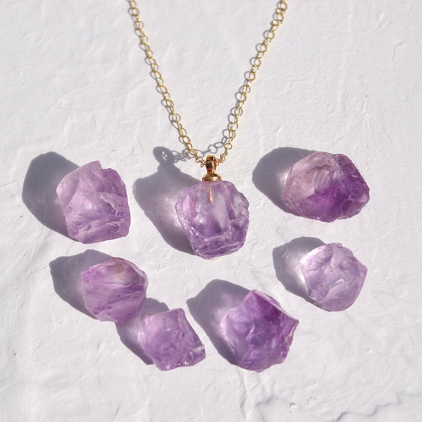 Pink Amethyst Raw Stone Necklace | Handmade Natural Stone Jewelry