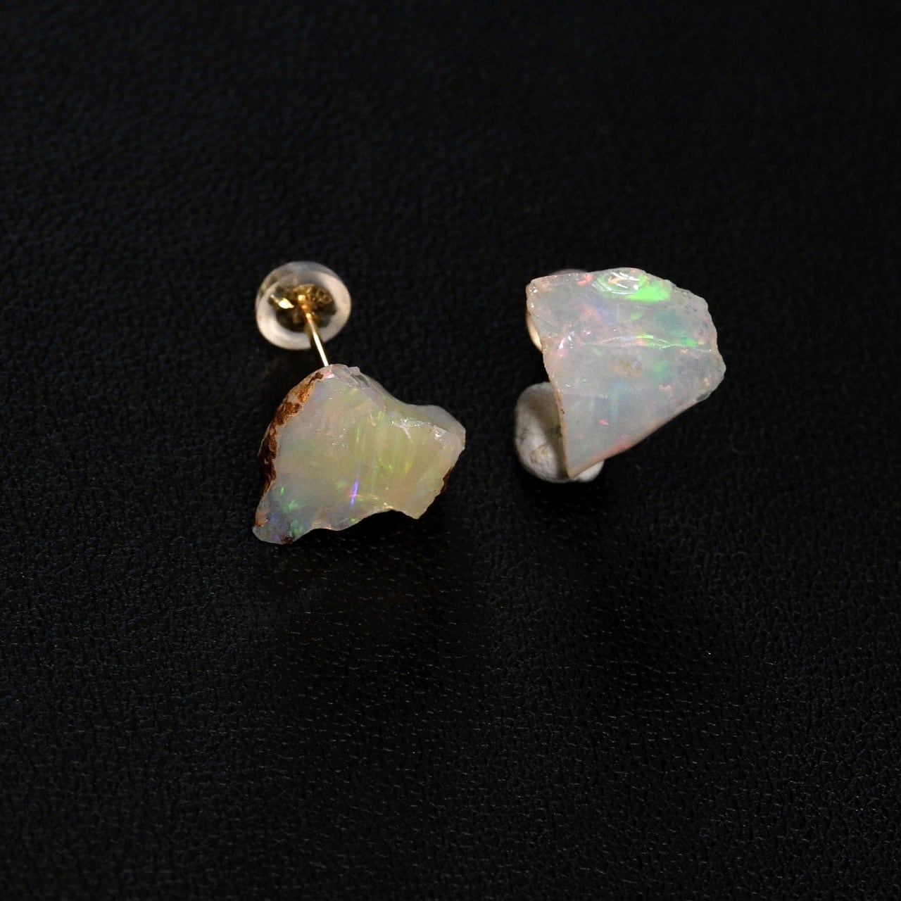 [One of a kind] Ethiopian Opal Raw Stone 18K Earrings | Handmade Natural Stone Jewelry [Opal Fest 2022]