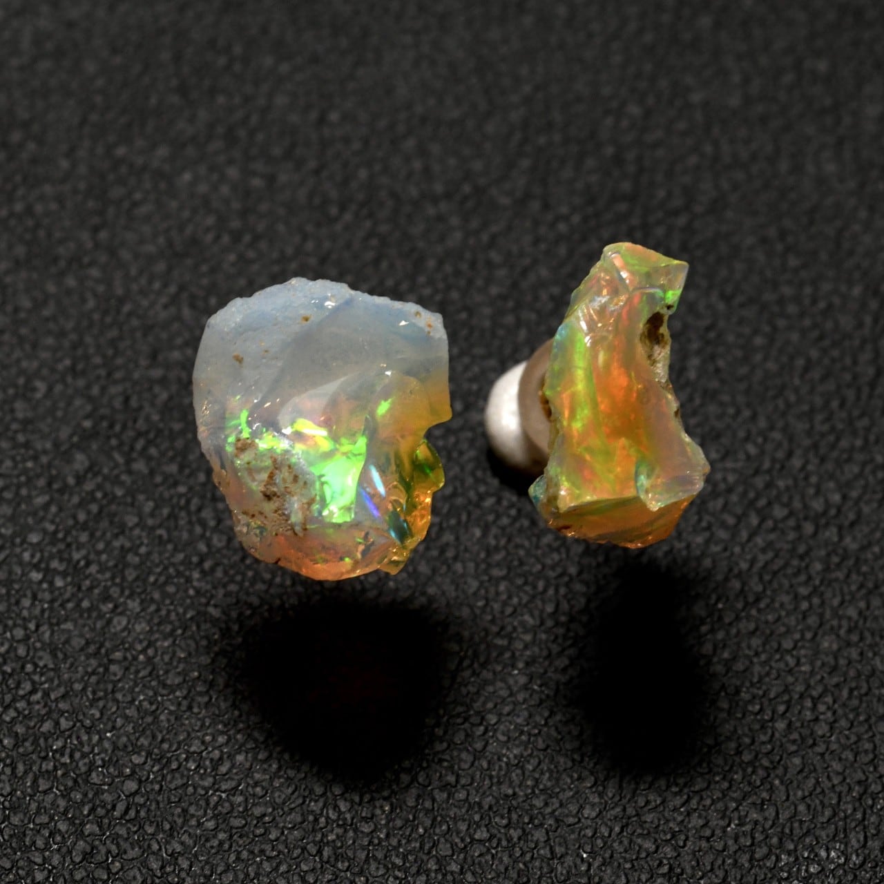 [One of a kind] Ethiopian Opal Raw Stone 18K Earrings | Handmade Natural Stone Jewelry [Opal Fest 2022]