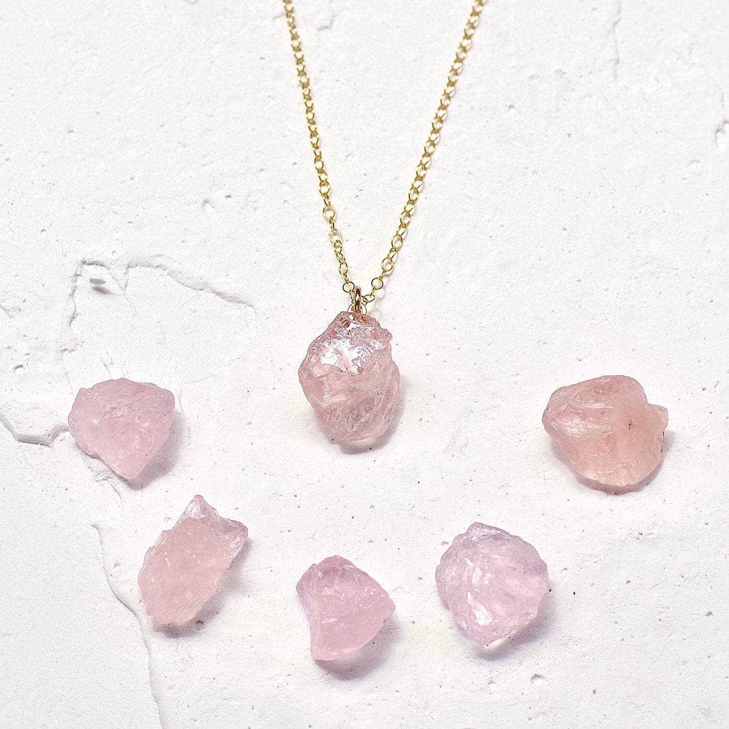 Morganite Raw Stone Necklace | Handmade Natural Stone Jewelry