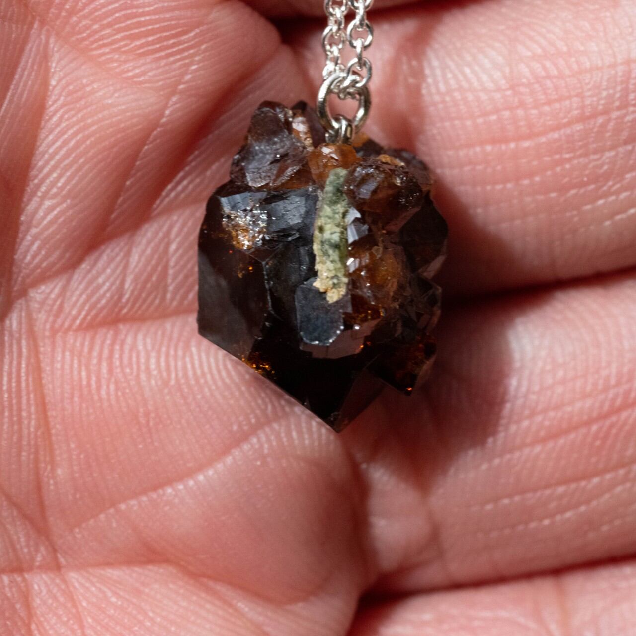 [One of a kind] Grossular Garnet Raw Stone Sterling Silver Necklace | Handmade Natural Stone Jewelry [Blood Moon Collection]