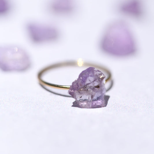 Pink Amethyst Raw Stone Ring | Handmade Natural Stone Jewelry