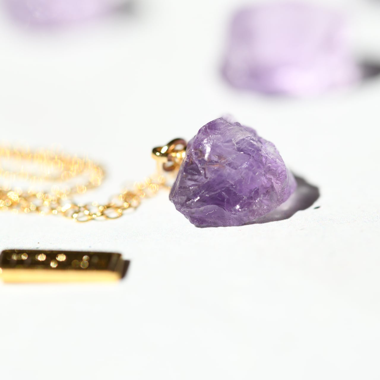 Pink Amethyst Raw Stone Necklace | Handmade Natural Stone Jewelry